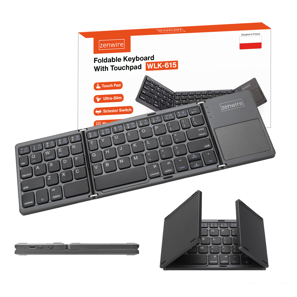Clavier sans fil Bluetooth 5.0, pliable et portable pour tablette, modèle SLIM et silencieux, Zenwire WLK-615
