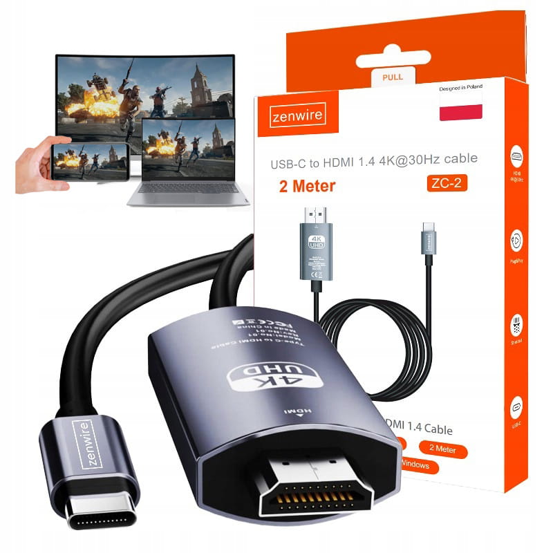 Câble adaptateur USB-C 3.1 Type-C vers HDMI 4K MHL, 200 cm, Zenwire ZC-2