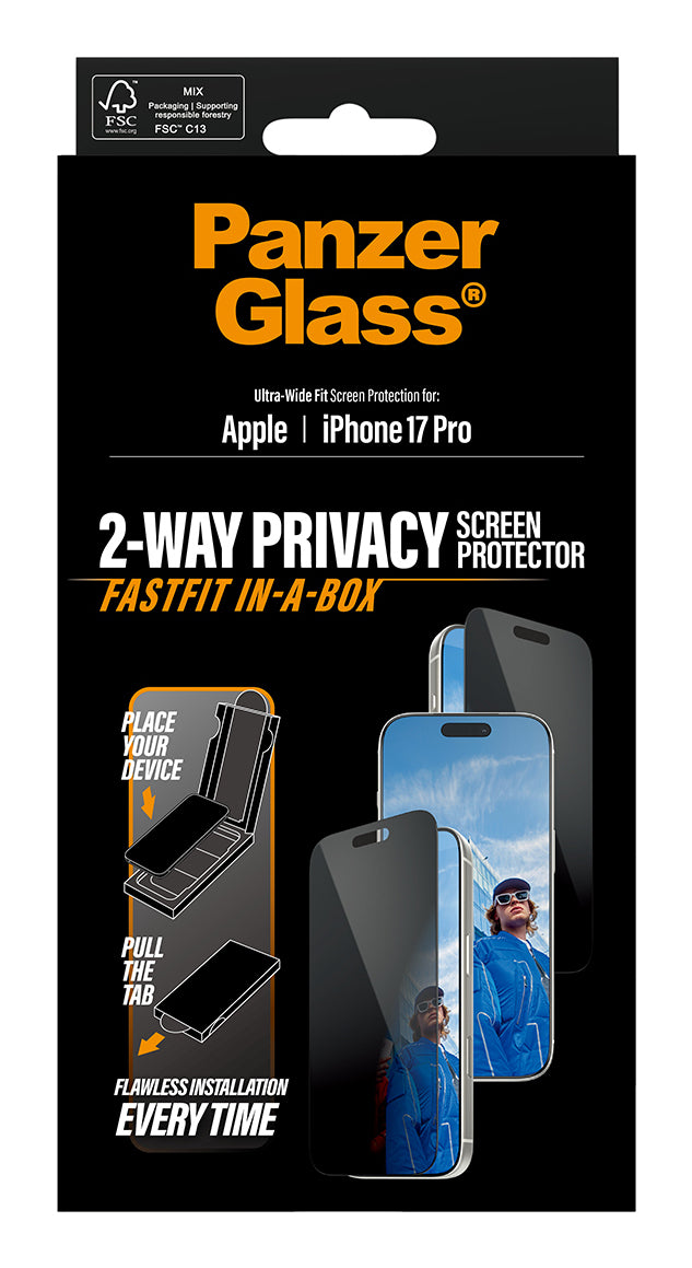 PanzerGlass ® 2-Way Privacy Screen Protector iPhone 17 Pro | Ultra-Wide Fit w. Fastfit in-a-box Protection d'écran transparent Apple 1 pièce(s) - vue 3