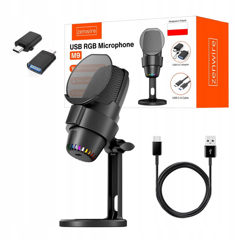 Microphone à condensateur pour ordinateur, pied de studio, gaming, USB-C, USB 3.0, Zenwire M9