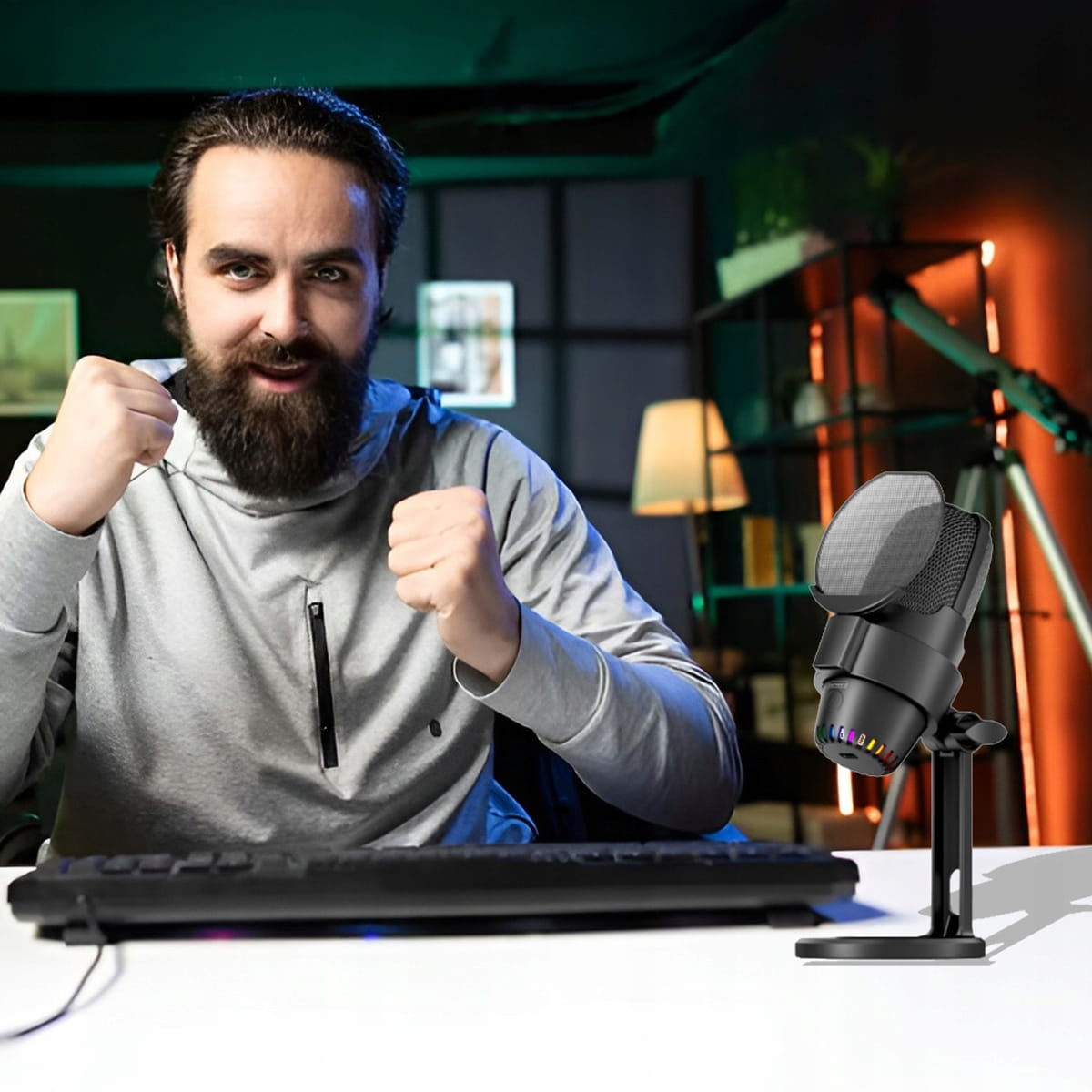 Microphone à condensateur pour ordinateur, pied de studio, gaming, USB-C, USB 3.0, Zenwire M9