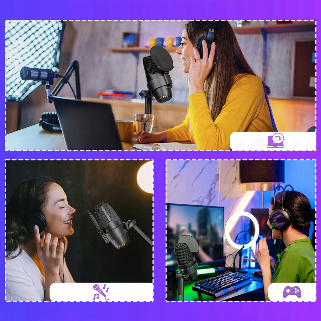 Microphone à condensateur pour ordinateur, pied de studio, gaming, USB-C, USB 3.0, Zenwire M9