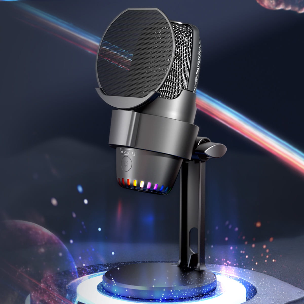 Microphone à condensateur pour ordinateur, pied de studio, gaming, USB-C, USB 3.0, Zenwire M9