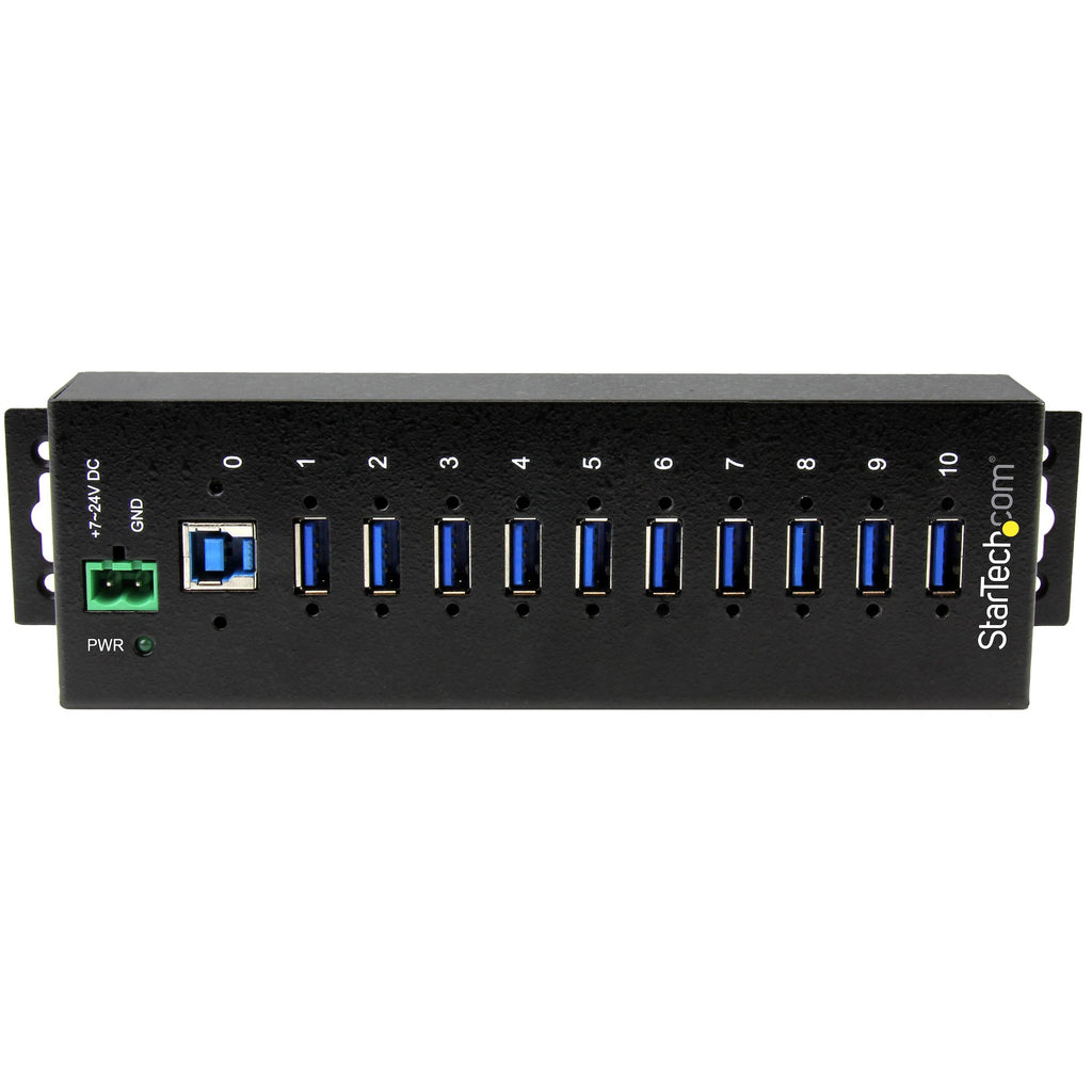 StarTech.com Concentrateur USB 3.0 10 ports - 5Gbps - Concentrateur USB-A industriel en métal avec protection contre les décharges électrostatiques et les surtensions - Montage sur rail DIN, mur ou bureau - Concentrateur d'extension USB conforme à la