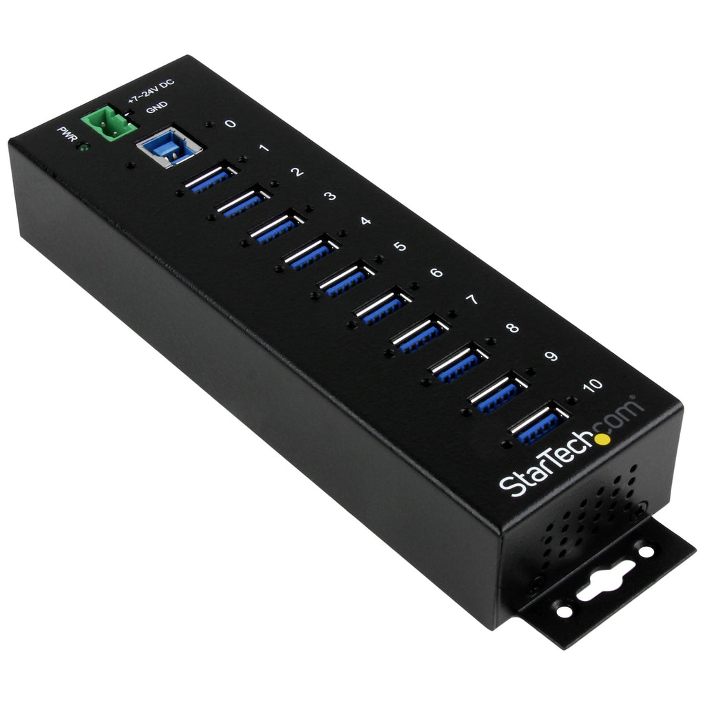 StarTech.com Concentrateur USB 3.0 10 ports - 5Gbps - Concentrateur USB-A industriel en métal avec protection contre les décharges électrostatiques et les surtensions - Montage sur rail DIN, mur ou bureau - Concentrateur d'extension USB conforme à la