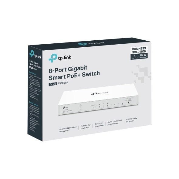 TP-Link FESTA FS308GP Commutateur Réseau Géré Gigabit Ethernet PoE, 8 Ports RJ-45, 2 SFP, Blanc