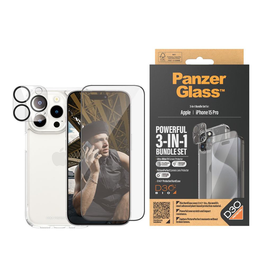 PanzerGlass ® 3-in-1 Bundle iPhone 15 Pro Protection d'écran transparent Apple 1 pièce(s)