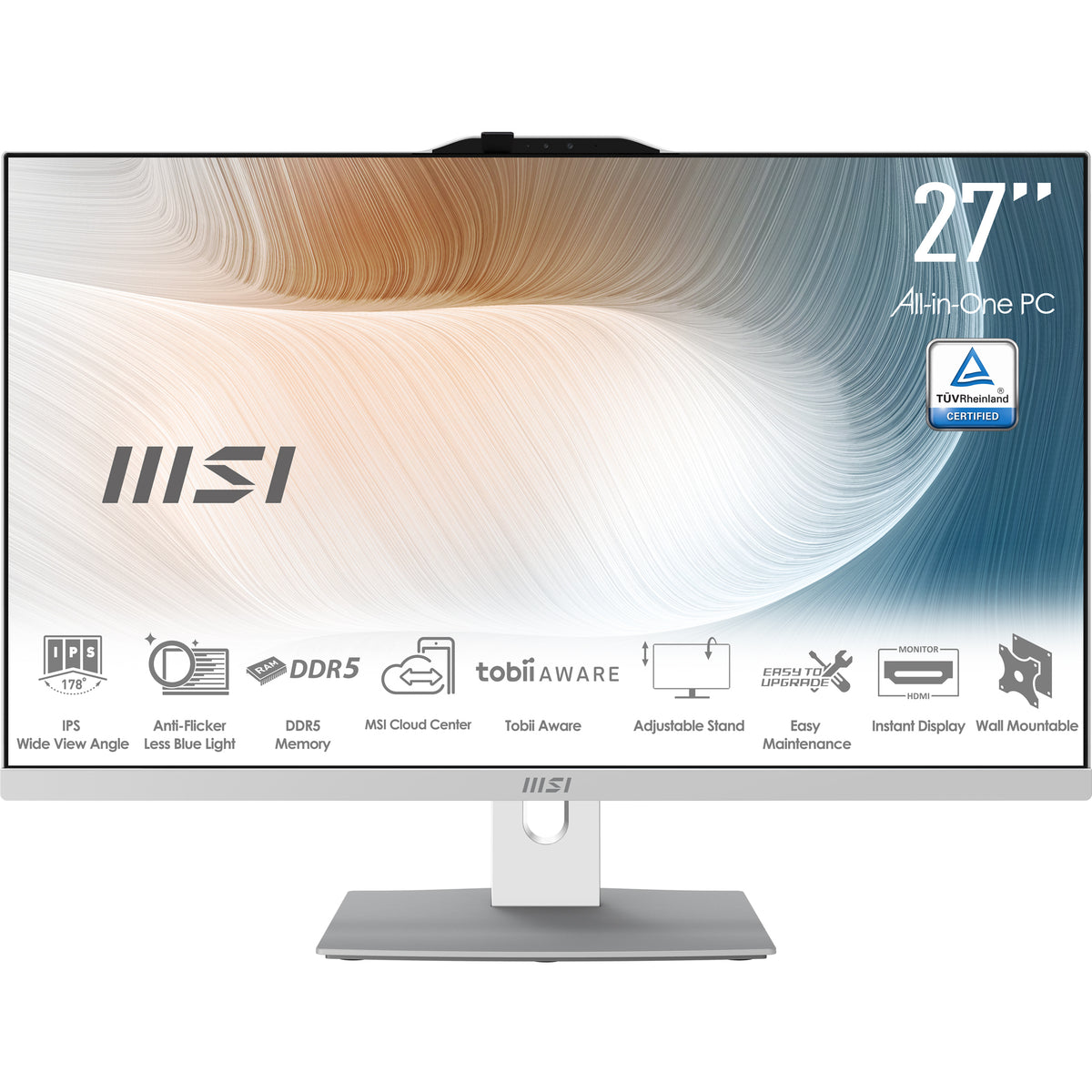 MSI Modern AM272P 1M-1428AT Intel Core 5 120U 68,6 cm (27") 1920 x 1080 pixels PC All-in-One 16 Go DDR5-SDRAM 512 Go SSD Windows 11 Pro Wi-Fi 6E (802.11ax) Blanc