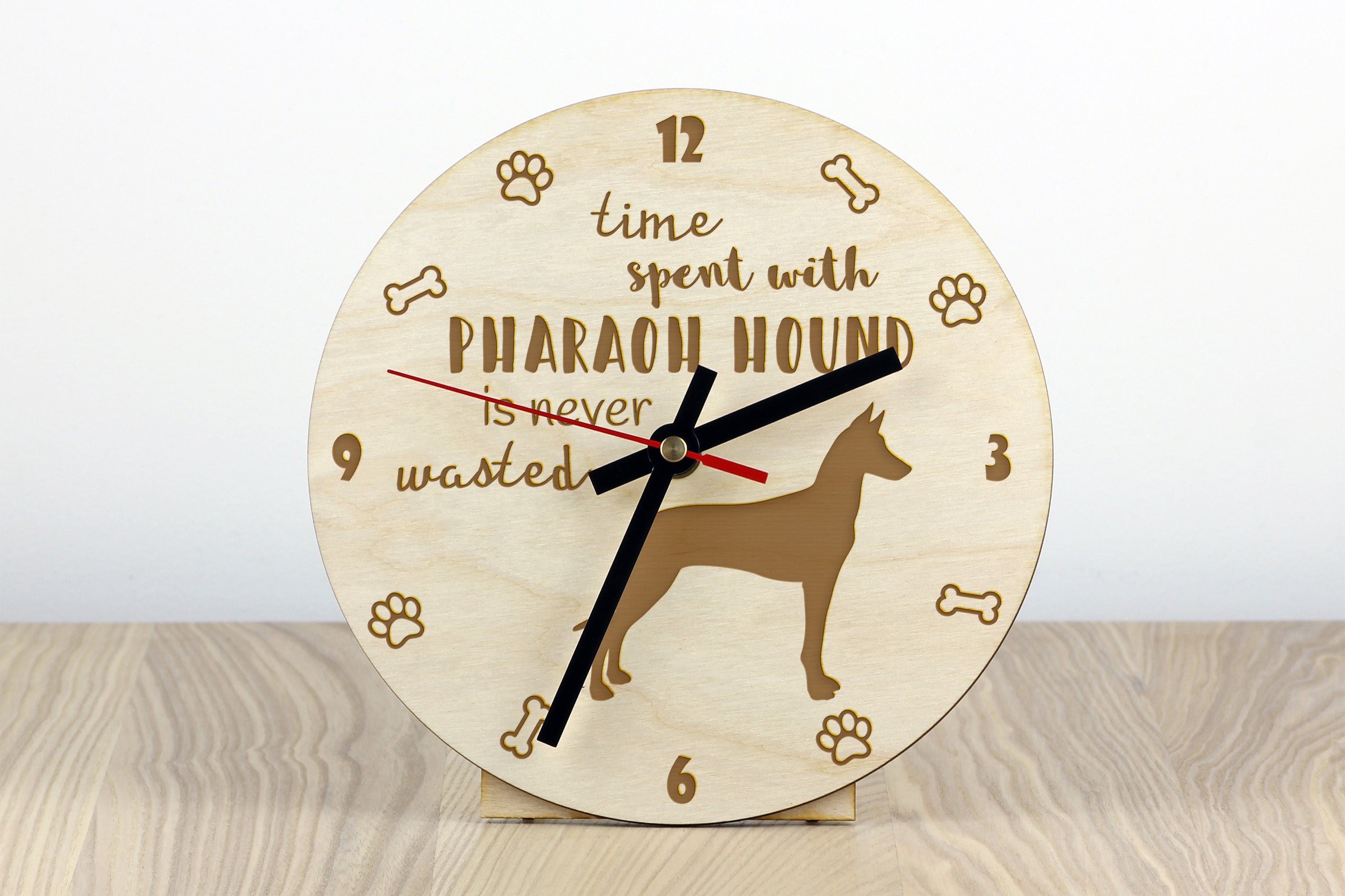 Pharaoh Hound, Kelb tal-Fenek - clock with a dog, wooden clock, wall clock for dog lovers, clock for desk and shelf, Art-Dog