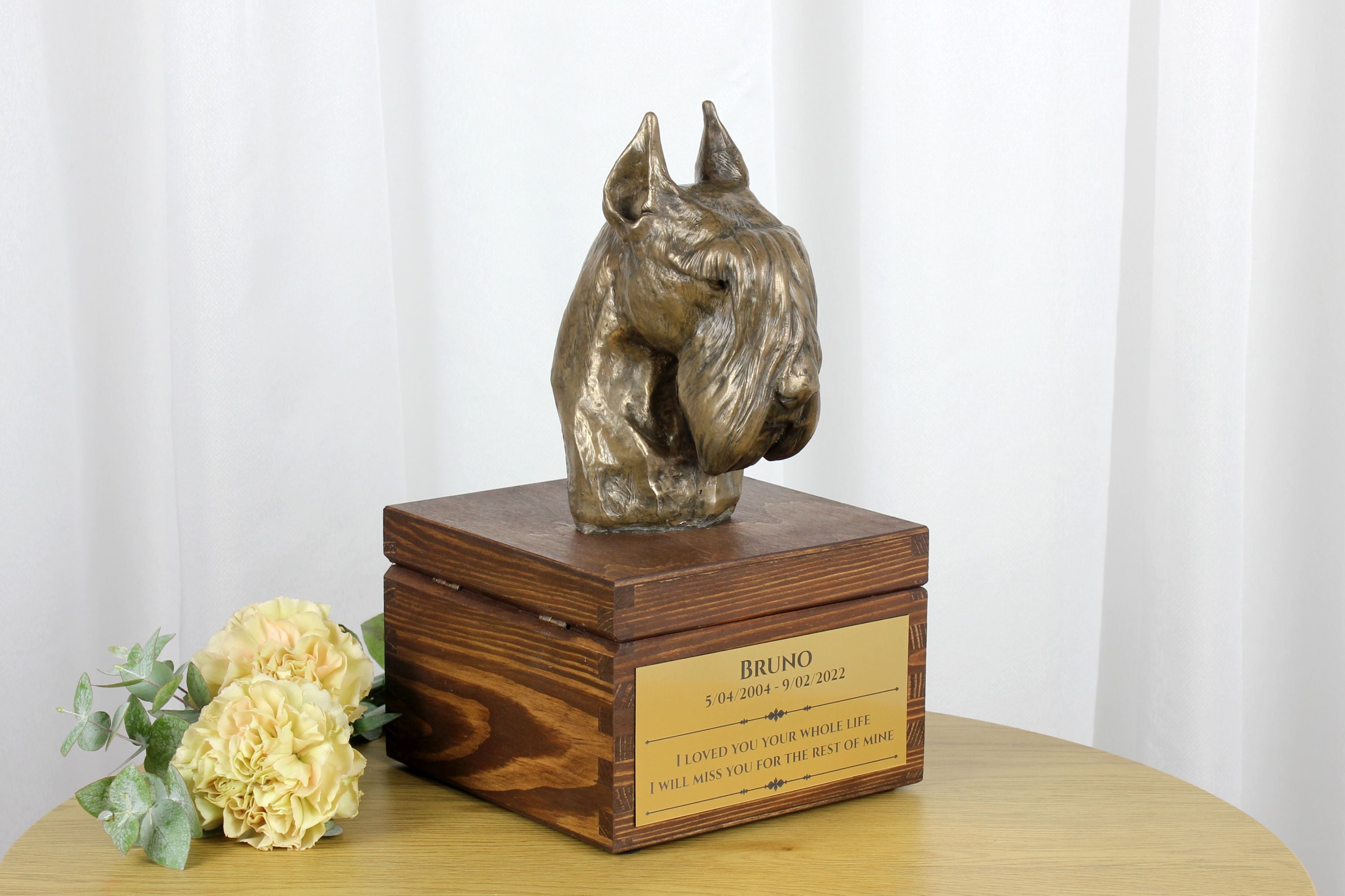 Schnauzer I - urn for dog ashes with a statuette, small urn for a dog, personalized urn with a bust of a dog by Art-Dog brand
