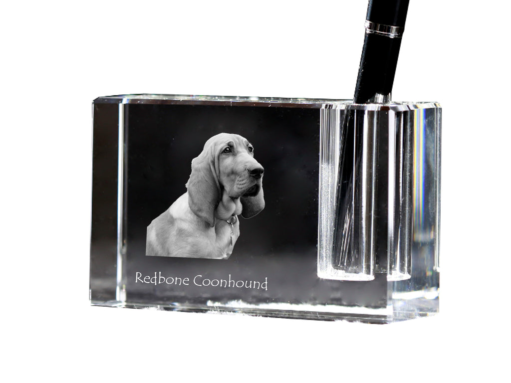 Redbone Coonhound - Pen stand, crystal organiser with dog photo, unique desk decoration by Art-Dog brand