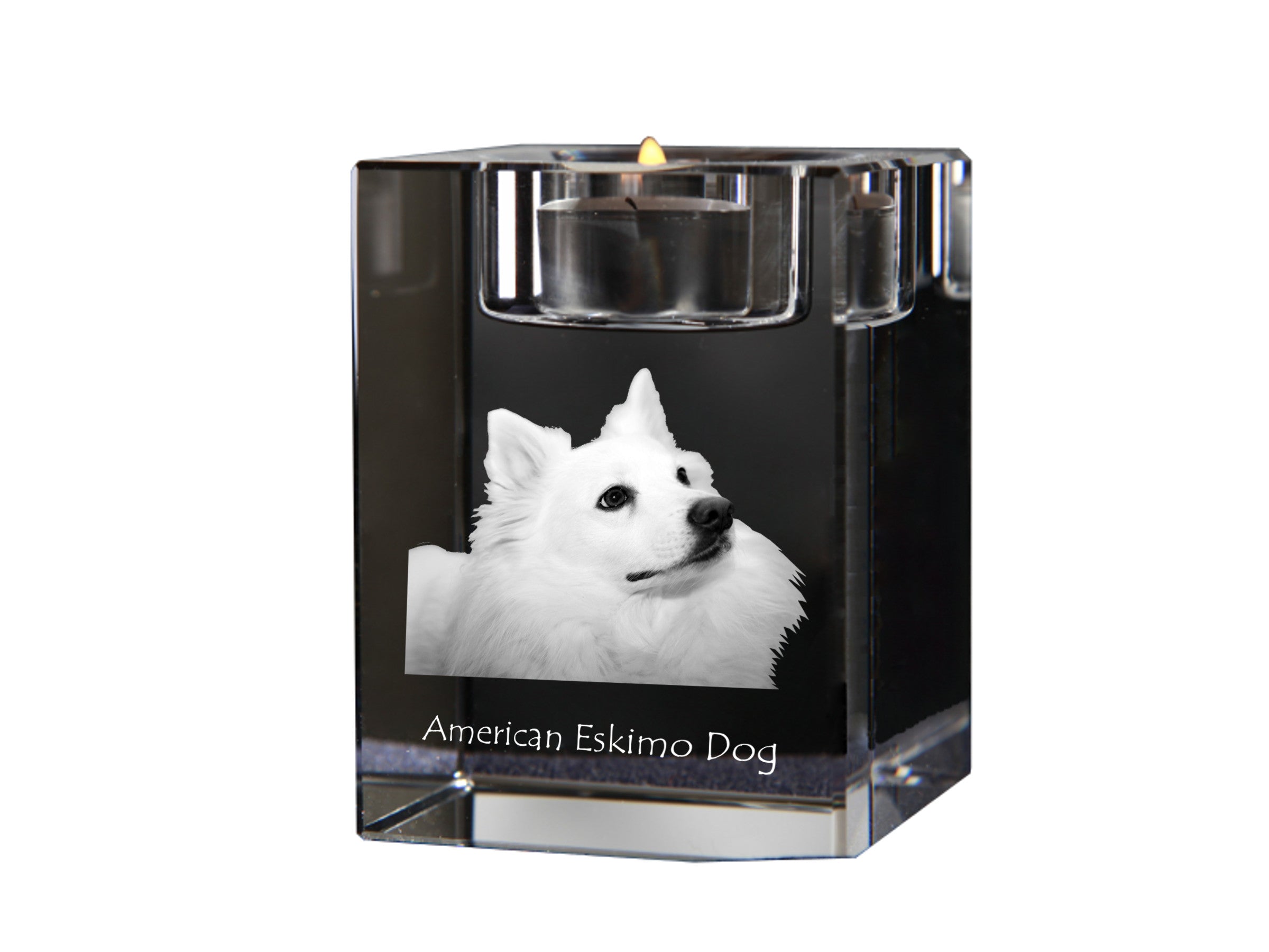 American Eskimo Dog, American Spitz - Candle holder with dog photo, crystal tealight holder, personalised gift by Art-Dog brand
