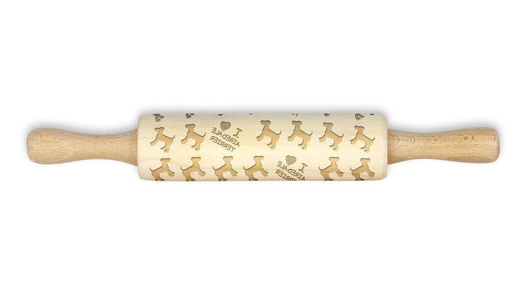 Airedale Terrier, Bingley Terrier - small rolling pin with a dog, patterned dough roller, gadget for ceramicists from the Art-Dog brand