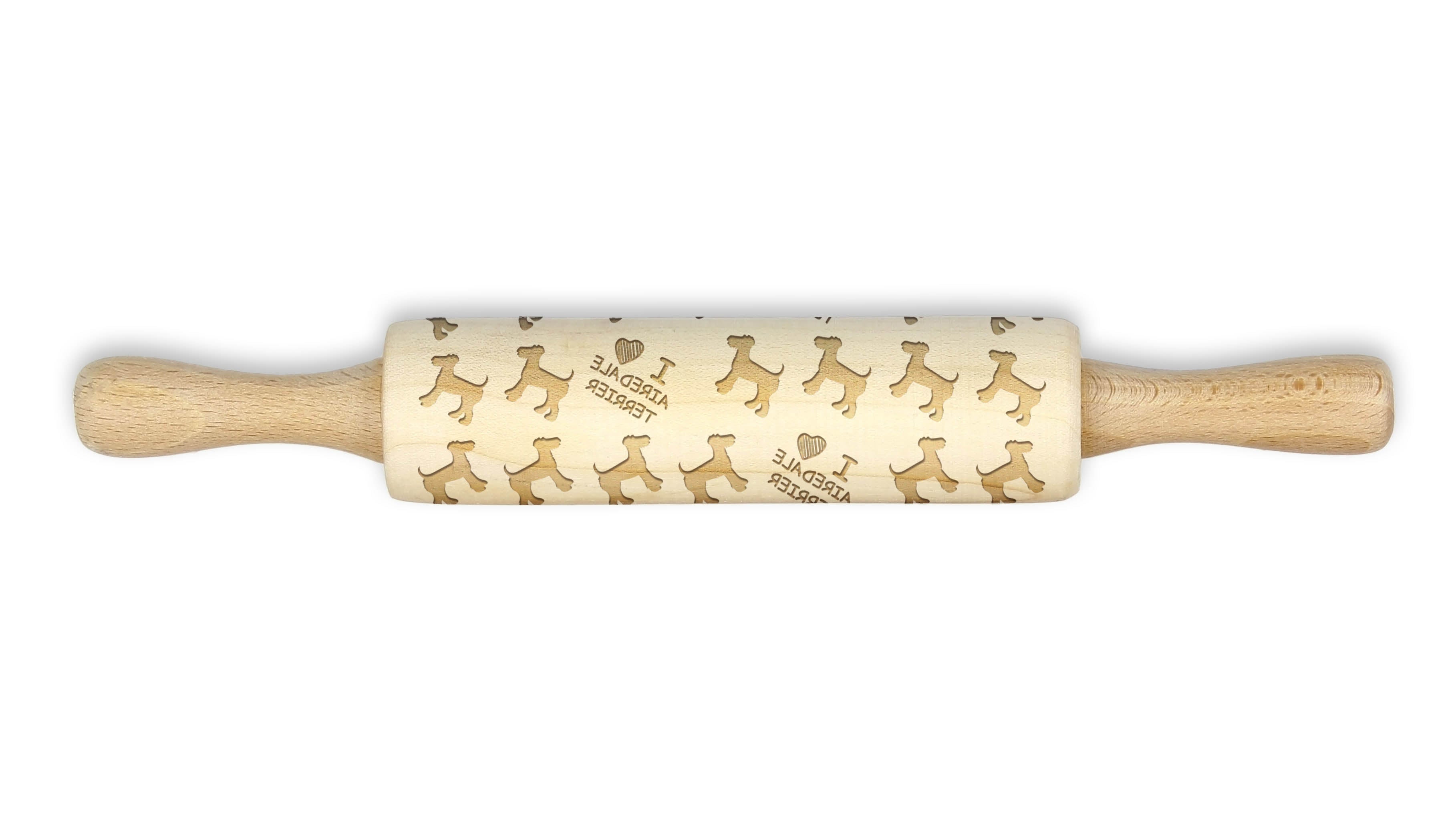 Airedale Terrier, Bingley Terrier - small rolling pin with a dog, patterned dough roller, gadget for ceramicists from the Art-Dog brand