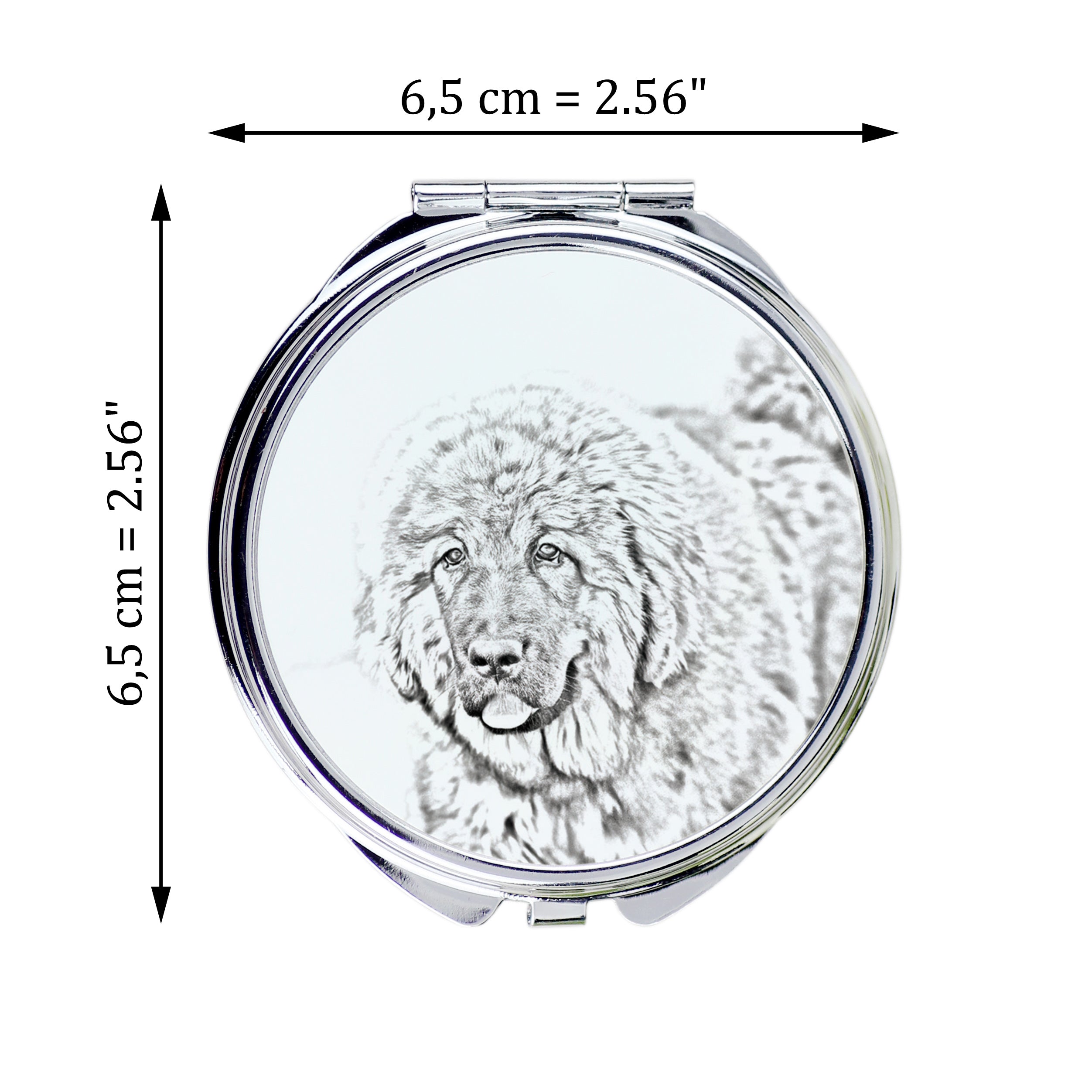Tibetan Mastiff, Do khyi - Pocket mirror with a dog, personalized mirror for a purse, compact mirror with Art-Dog brand print.