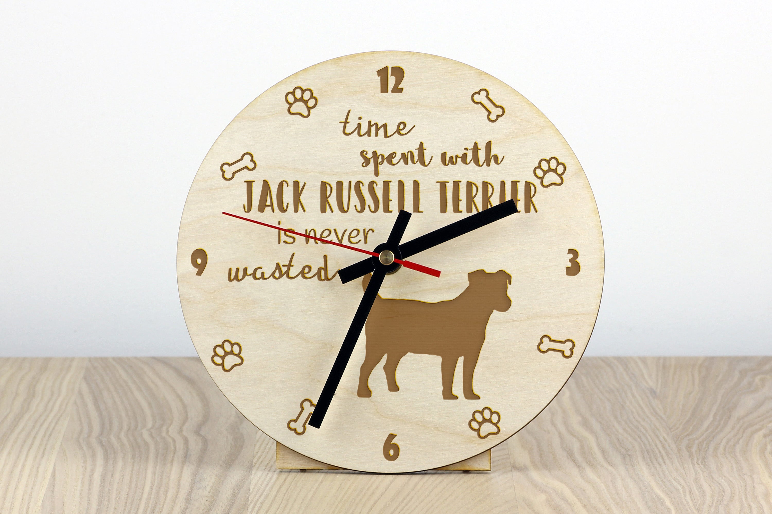 Jack Russell Terrier - clock with a dog, wooden clock, wall clock for dog lovers, clock for desk and shelf, Art-Dog