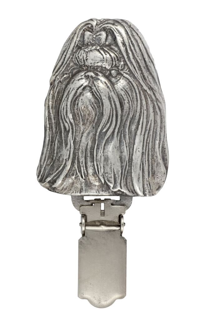 Shih Tzu, Chrysanthemum Dog - brooch with a clip, holder for a start number, silver-plated dog show pin from the Art-Dog brand