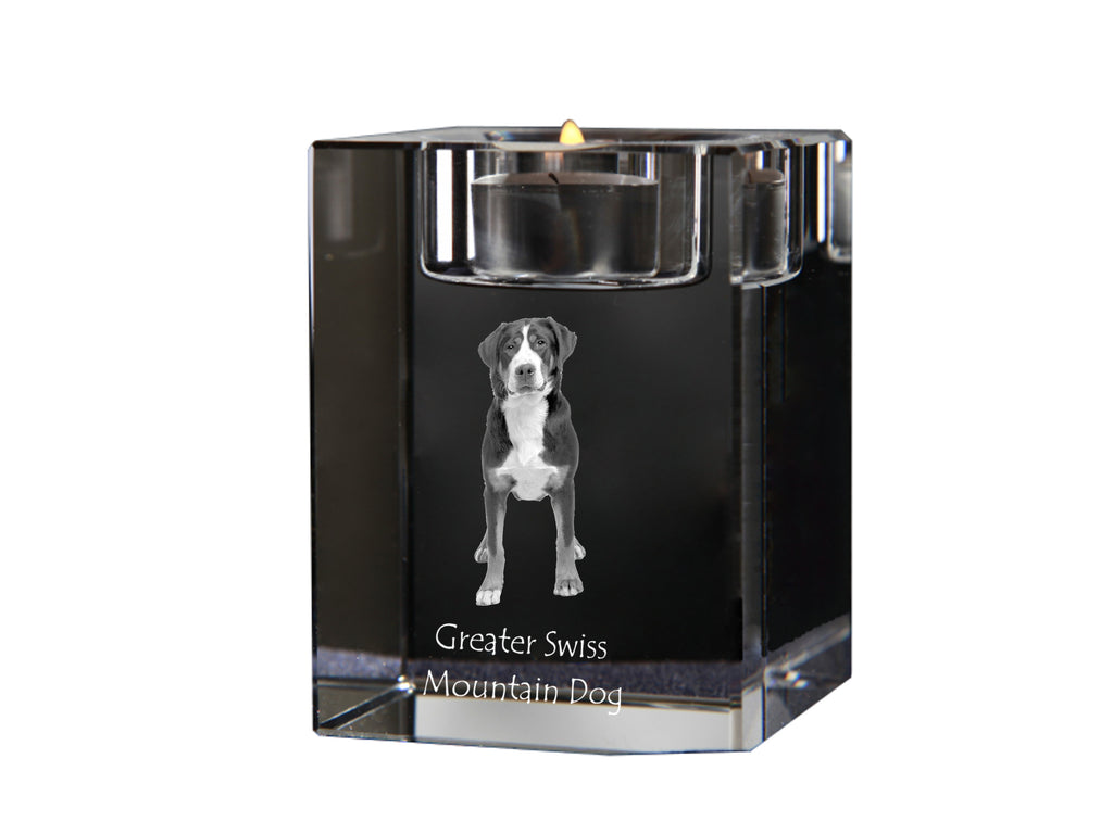 Great Swiss Mountain Dog, Greater Swiss Mountain Dog - Candle holder with dog photo, crystal tealight holder, personalised gift by Art-Dog brand