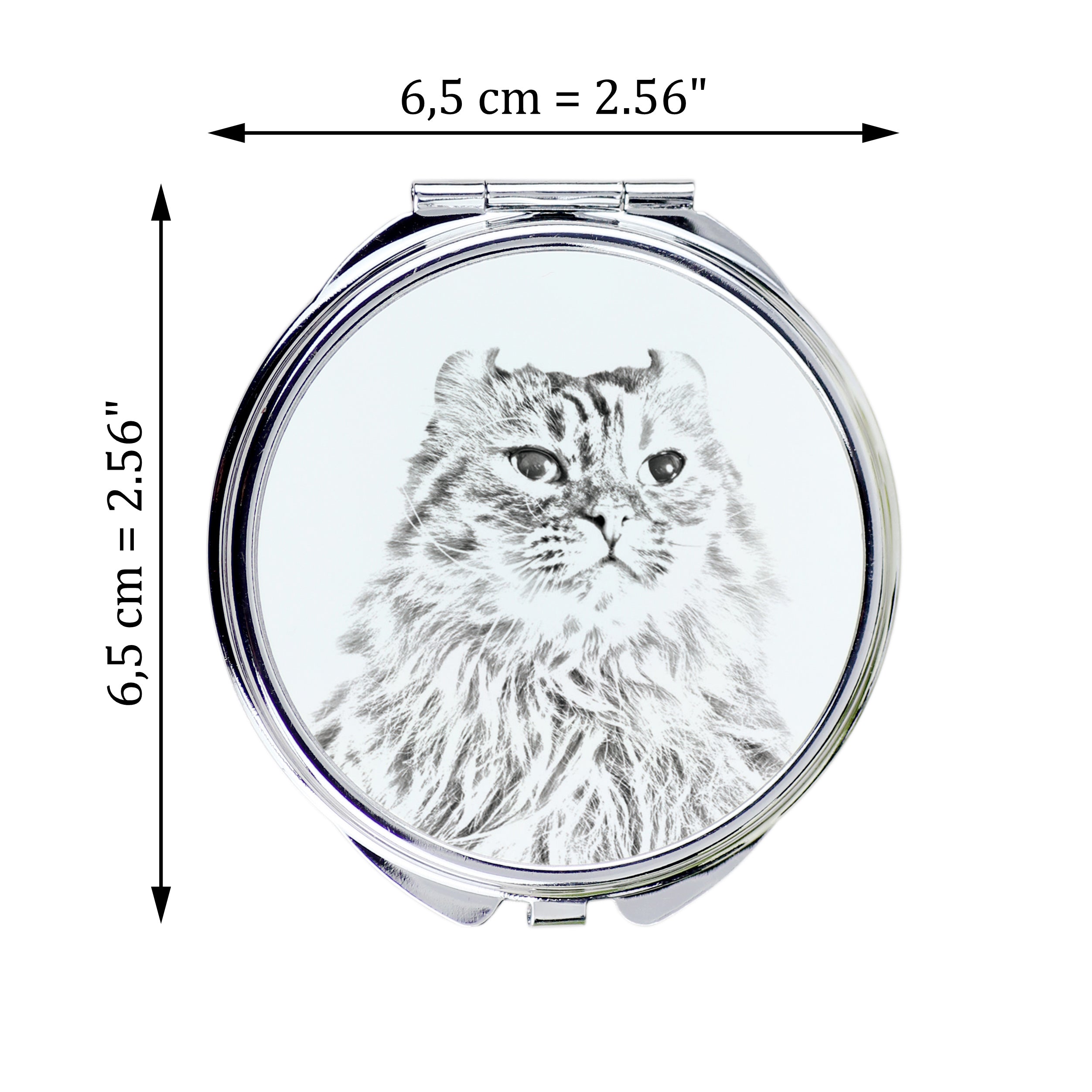 American Curl - pocket mirror with a cat, personalized mirror for a purse, compact mirror with Art-Dog brand print