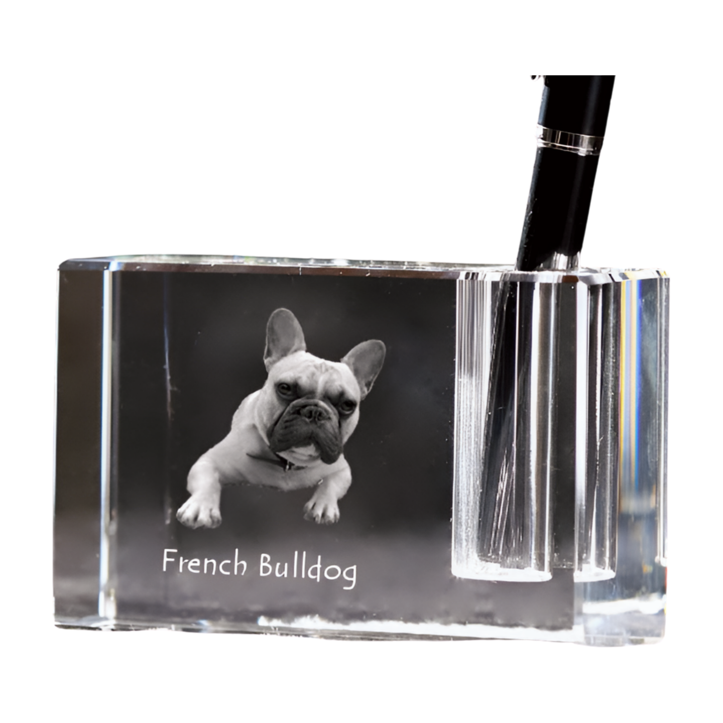 French Bulldog, Frenchie - Pen stand, crystal organiser with dog photo, unique desk decoration by Art-Dog brand
