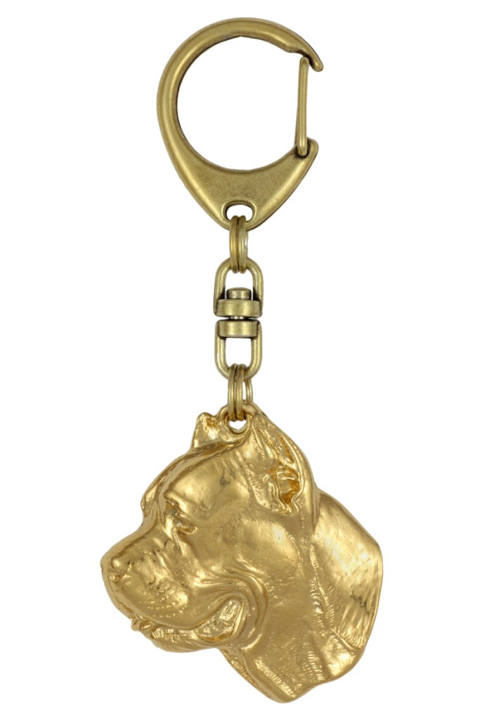 Cane Corso, Italian Cane Corso - Gilded key ring with dog in gift box, handbag decoration, luxury accessory by Art-Dog brand