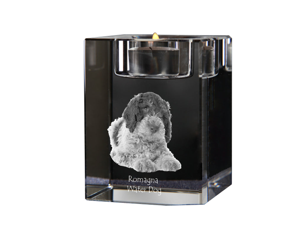 Romagna Water Dog - Candle holder with dog photo, crystal tealight holder, personalised gift by Art-Dog brand