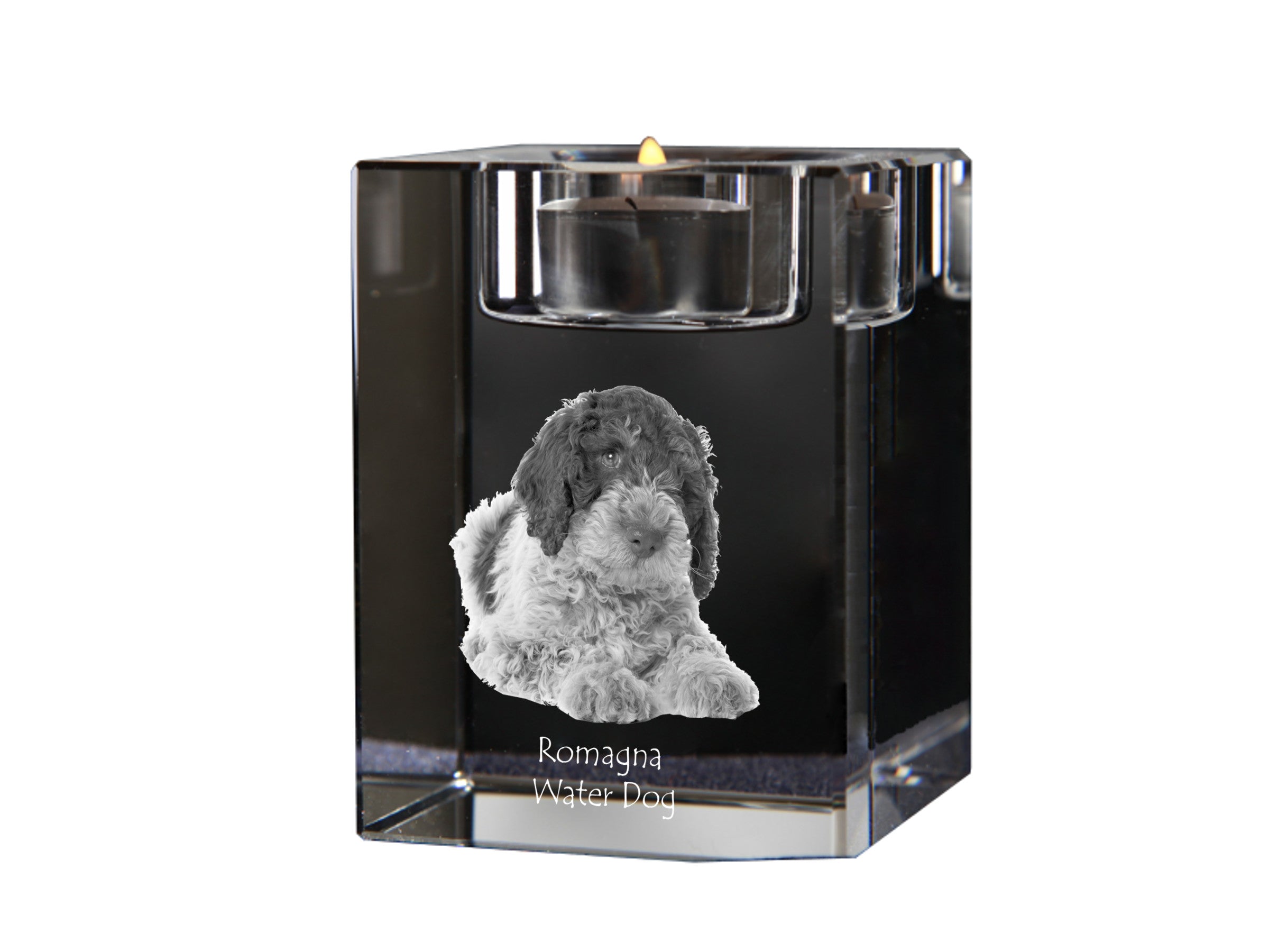 Romagna Water Dog - Candle holder with dog photo, crystal tealight holder, personalised gift by Art-Dog brand