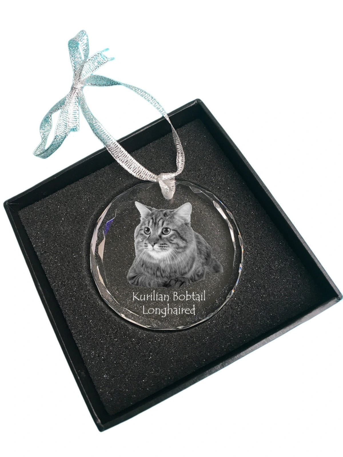 Kurilian bobtail longhaired - crystal bauble with a photo, photo of a cat in crystal, personalized Christmas tree ornament by Art-Dog brand