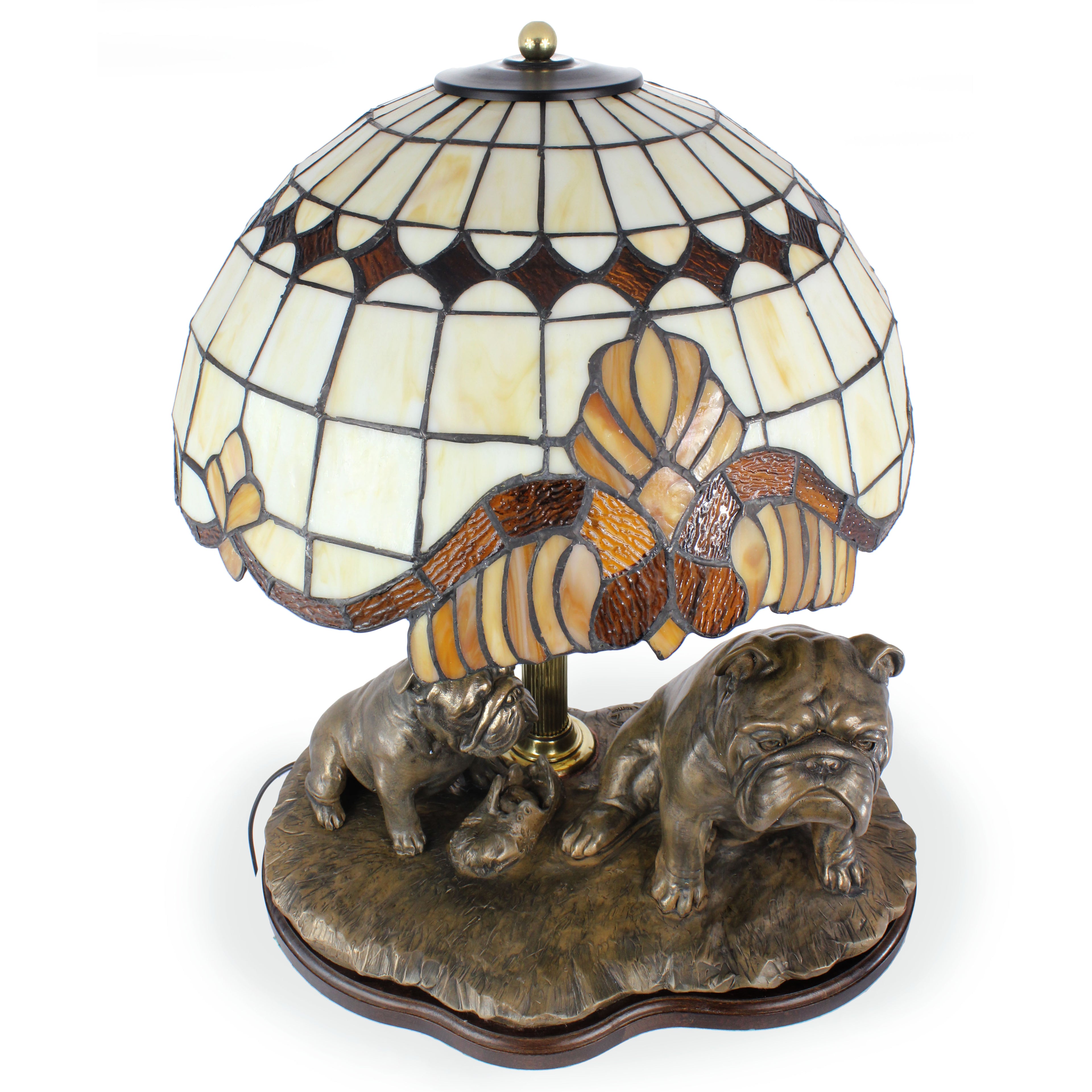 Bulldog, English Bulldog, British Bulldog - stained glass lamp with a lampshade, table lamp with a dog statue, interior decor in retro style by Art-Dog brand