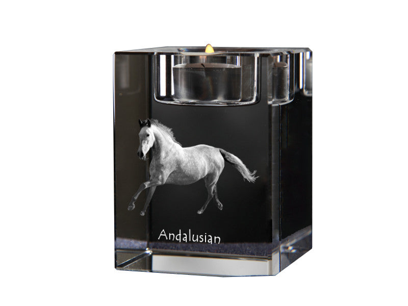 Andalusian - Candle holder with picture of a horse, crystal tealight holder, personalised gift by Art-Dog brand