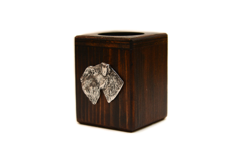 Schnauzer III - wooden candle holder with a dog, a unique souvenir after losing a dog, a handicraft from the Art-Dog brand