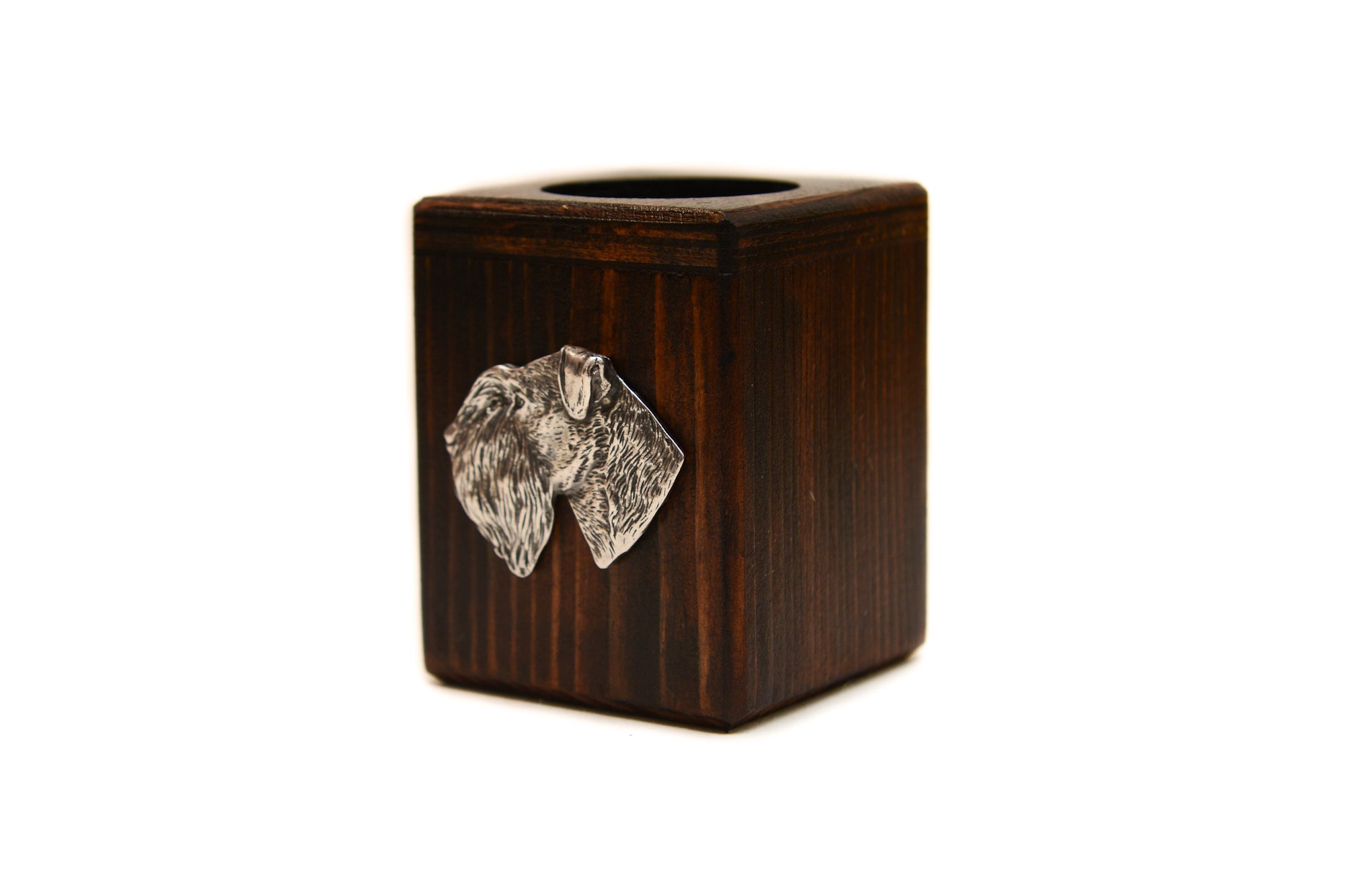 Schnauzer III - wooden candle holder with a dog, a unique souvenir after losing a dog, a handicraft from the Art-Dog brand