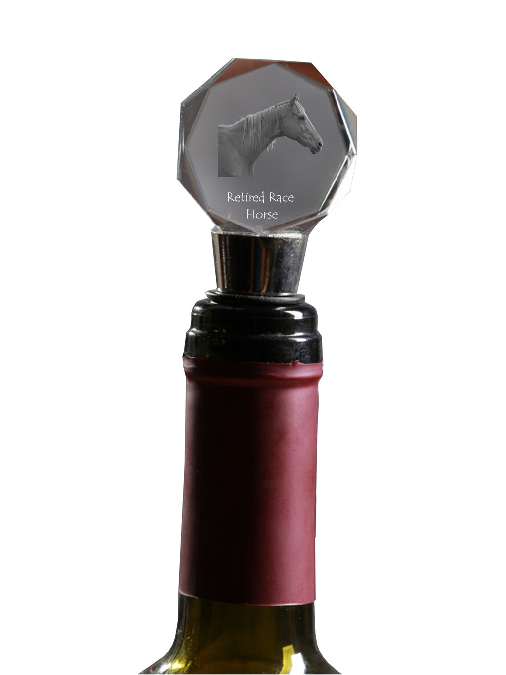 Retired Race Horse - Bottle stopper, crystal wine stopper with picture of a horse, personalised gift for bartender by Art-Dog brand