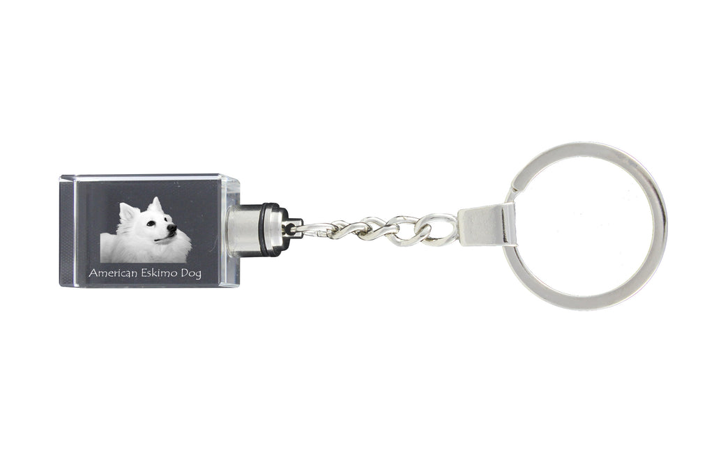 American Eskimo Dog, American Spitz - Crystal key ring with dog photo, illuminated key ring, unique gift by Art-Dog brand