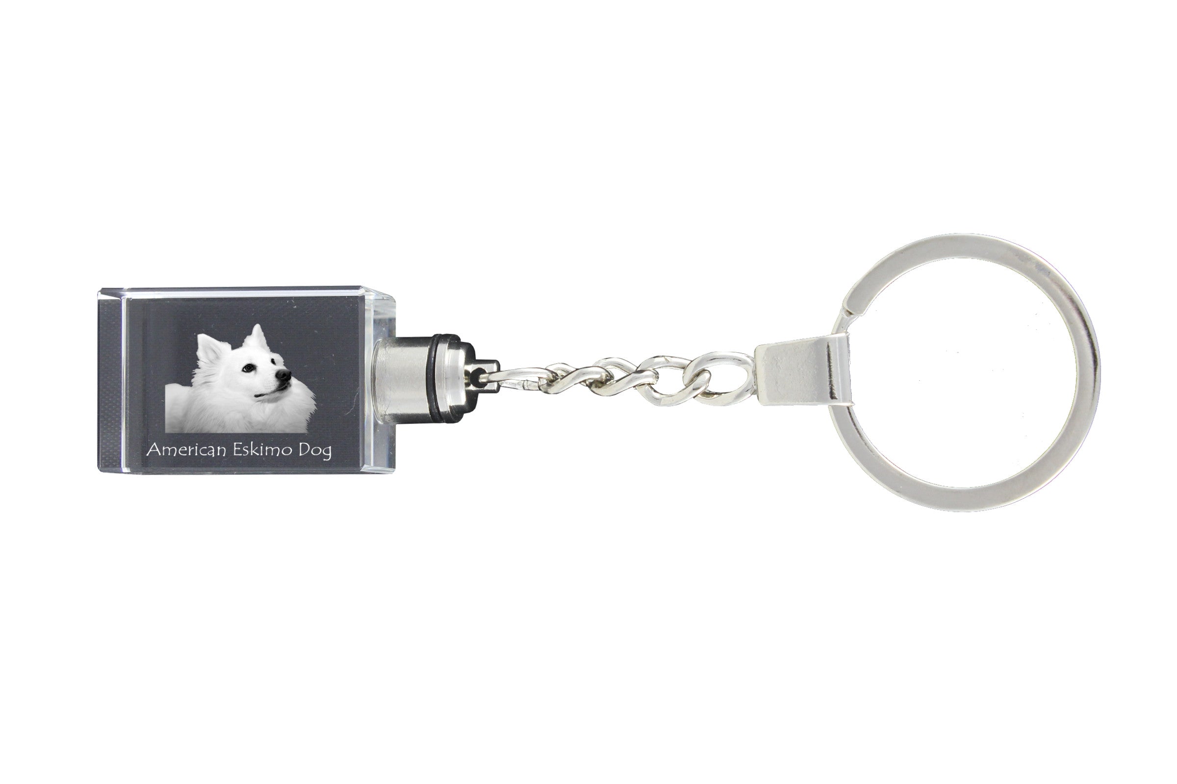 American Eskimo Dog, American Spitz - Crystal key ring with dog photo, illuminated key ring, unique gift by Art-Dog brand