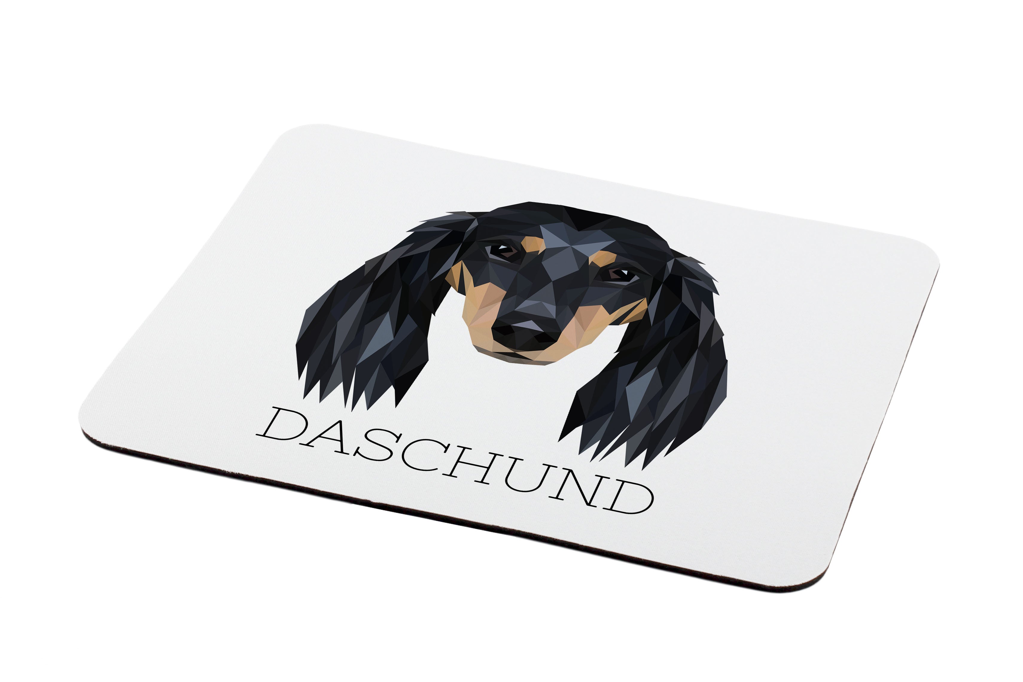 Dachshund Long-haired, Wiener dog, Badger dog - geometric mouse pad with a picture and text by Art-Dog