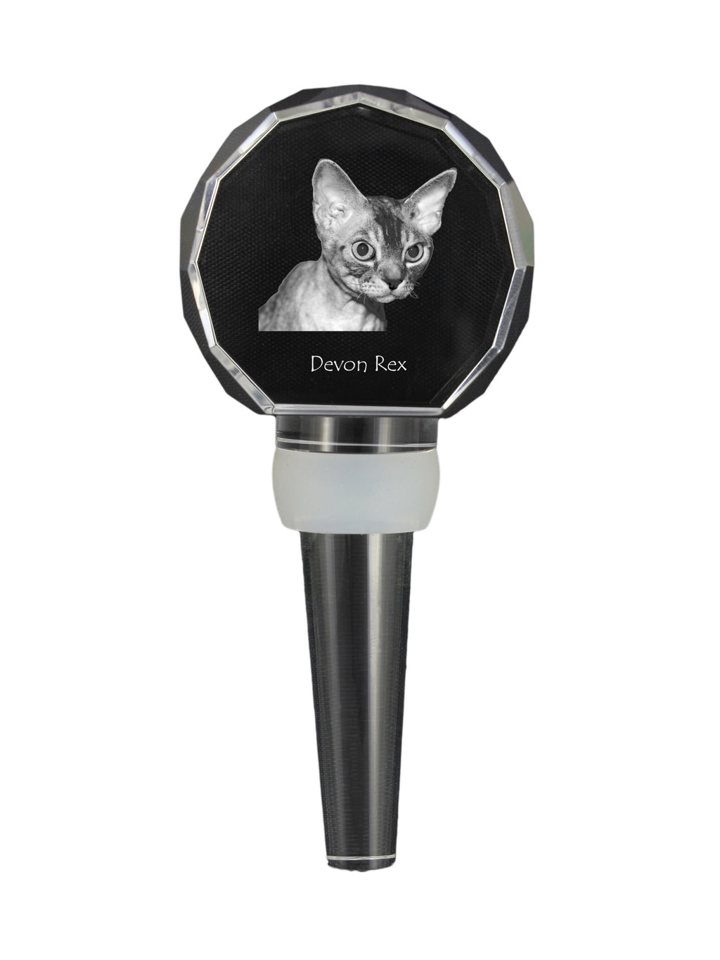 Devon Rex - Crystal bottle stopper with cat, unique wine stopper with photo, personalised gift for sommelier by Art-Dog brand