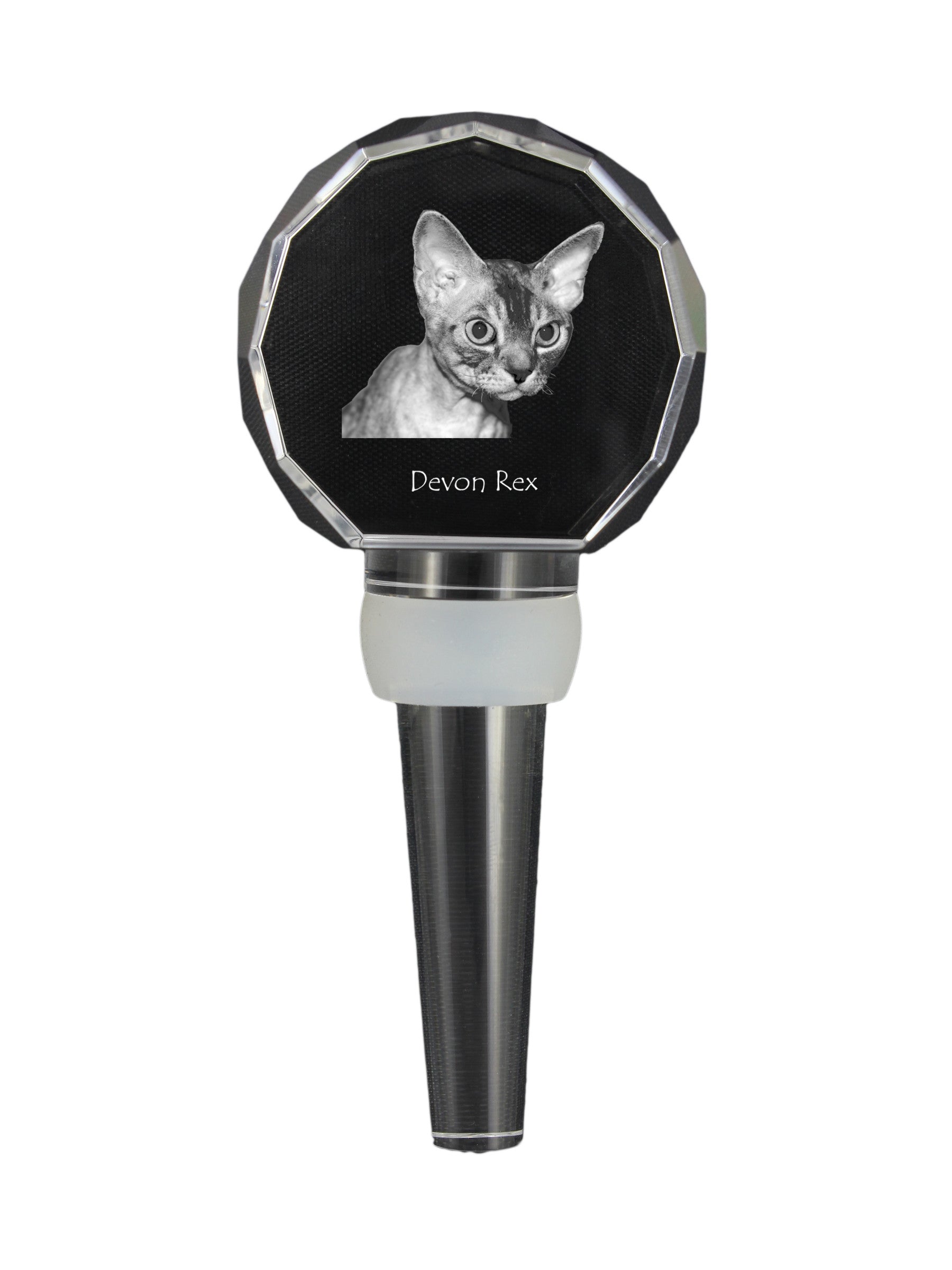 Devon Rex - Crystal bottle stopper with cat, unique wine stopper with photo, personalised gift for sommelier by Art-Dog brand