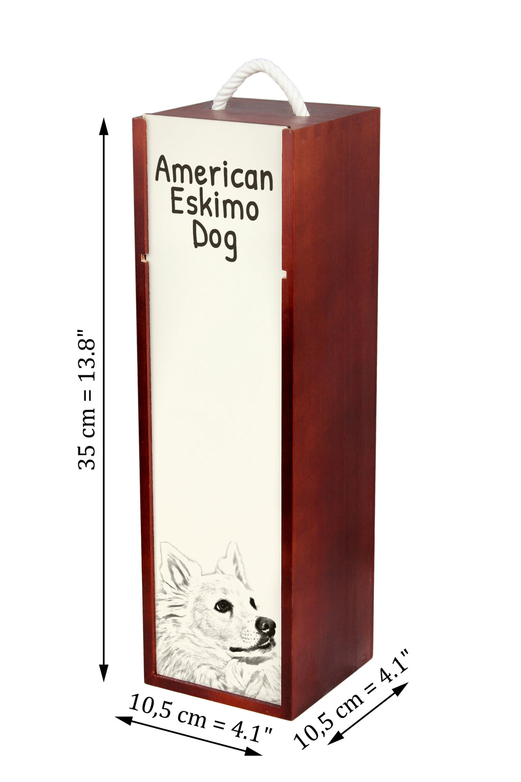 American Eskimo Dog, American Spitz - wine box with a dog, alcohol box with graphics, personalized gift box from the Art-Dog brand