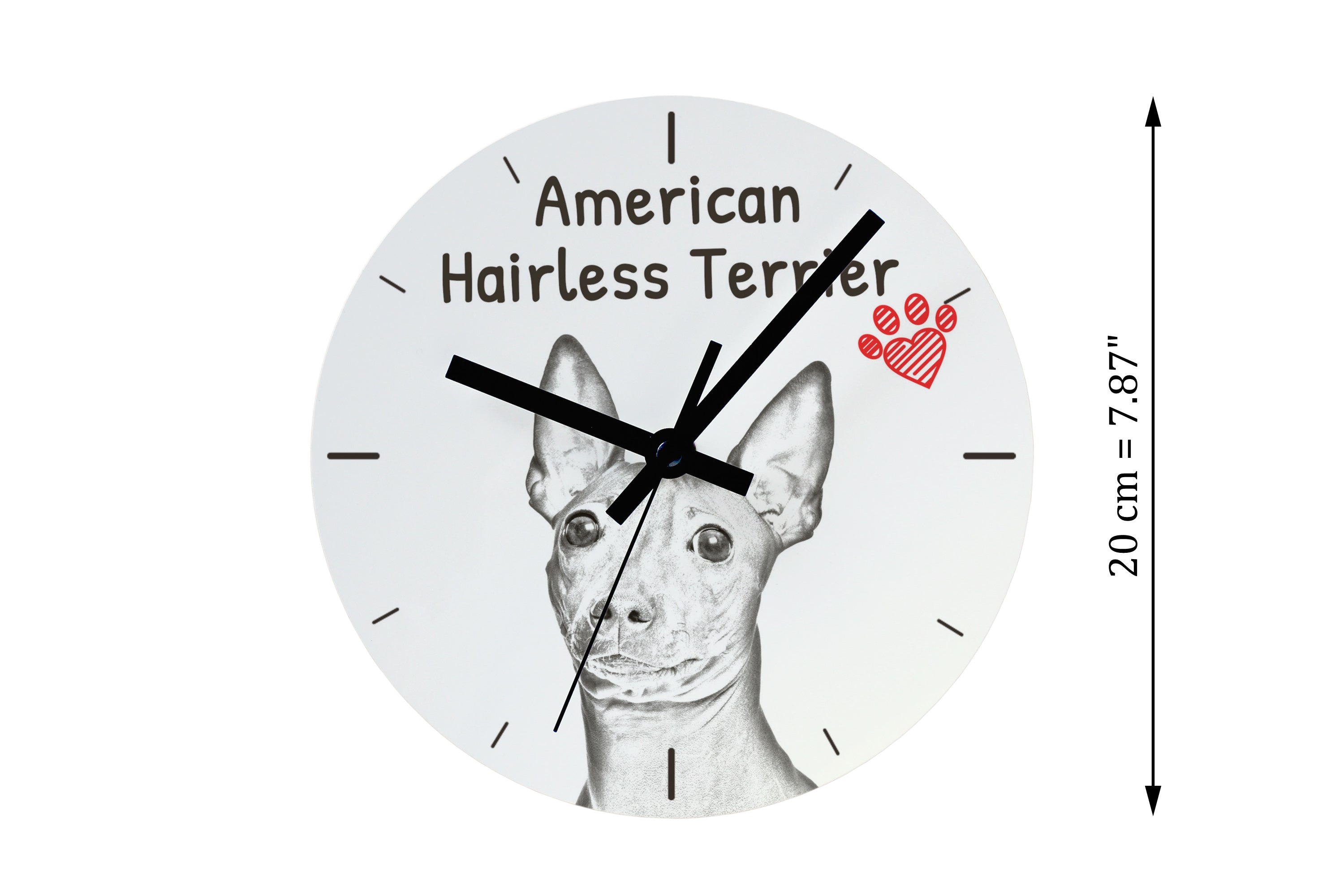 American Hairless Terrier - wall clock with a dog, shelf clock with a print, personalized home decoration from the Art-Dog brand