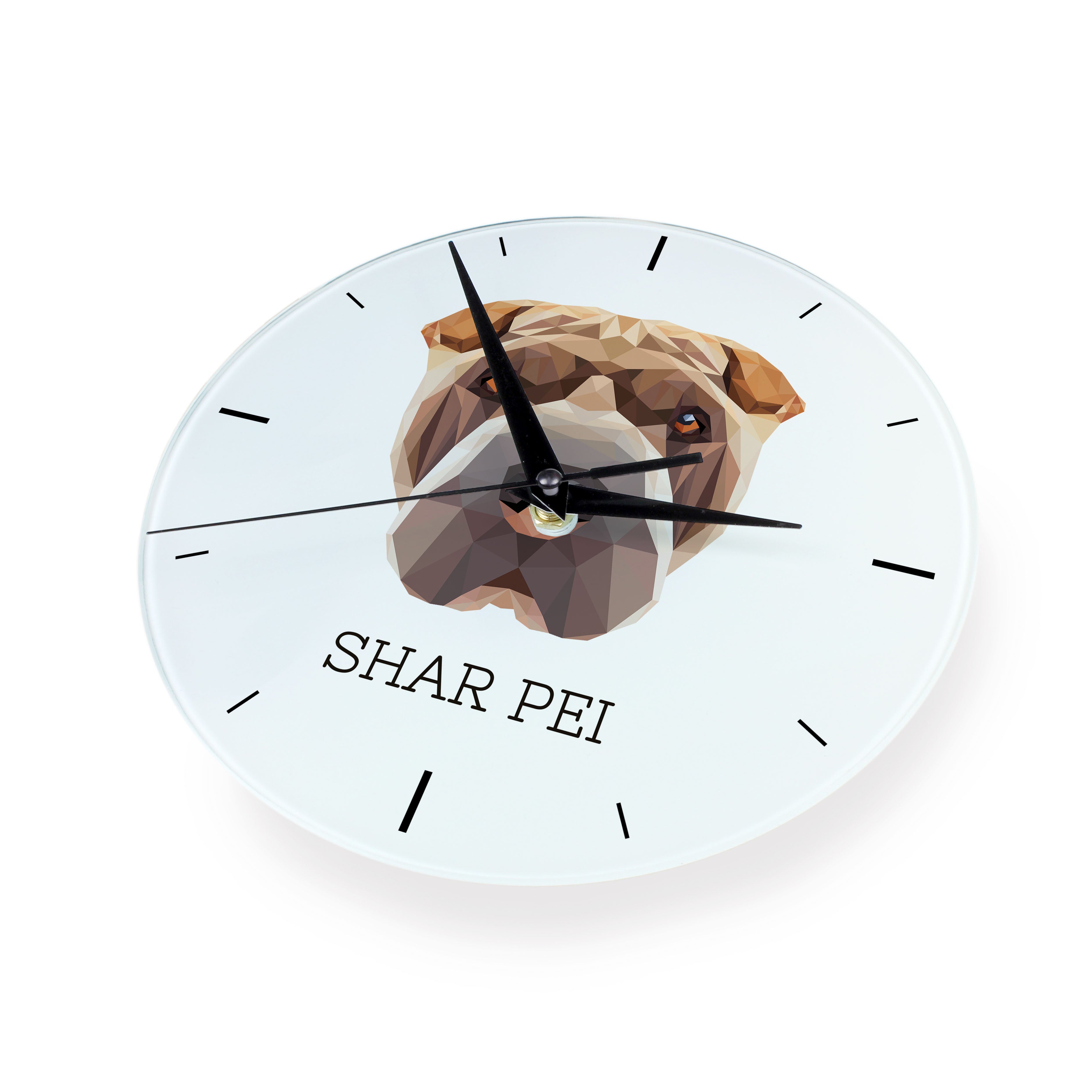 Shar Pei - geometric wall clock with a picture and the brand name Art-Dog