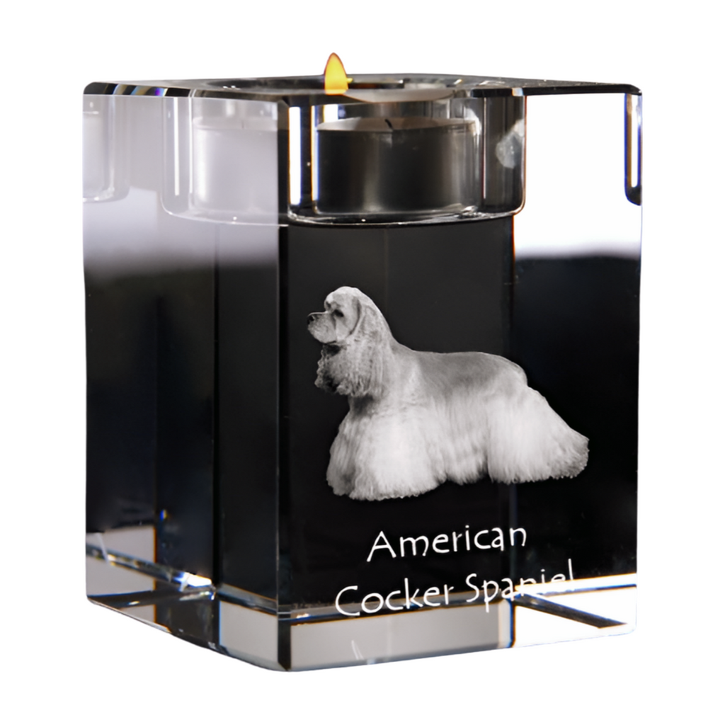 American Cocker Spaniel, Merry Cocker - Candle holder with dog photo, crystal tealight holder, personalised gift by Art-Dog brand