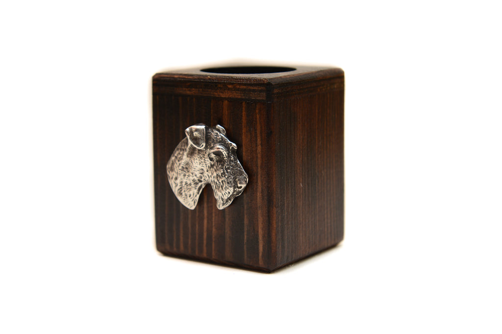 Fox Terrier Wire - wooden candle holder with a dog, a unique souvenir after losing a dog, a handicraft from the Art-Dog brand