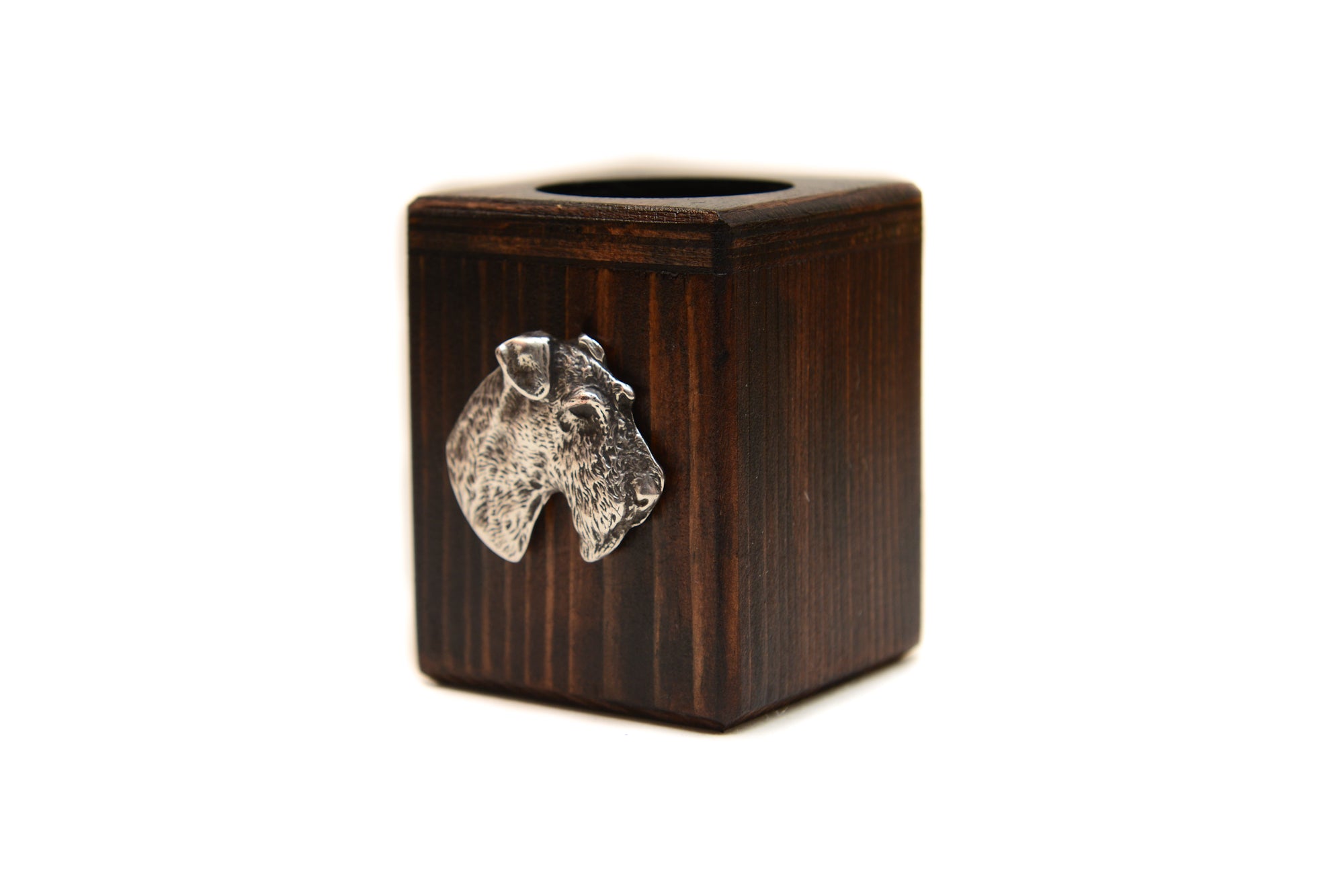 Fox Terrier Wire - wooden candle holder with a dog, a unique souvenir after losing a dog, a handicraft from the Art-Dog brand