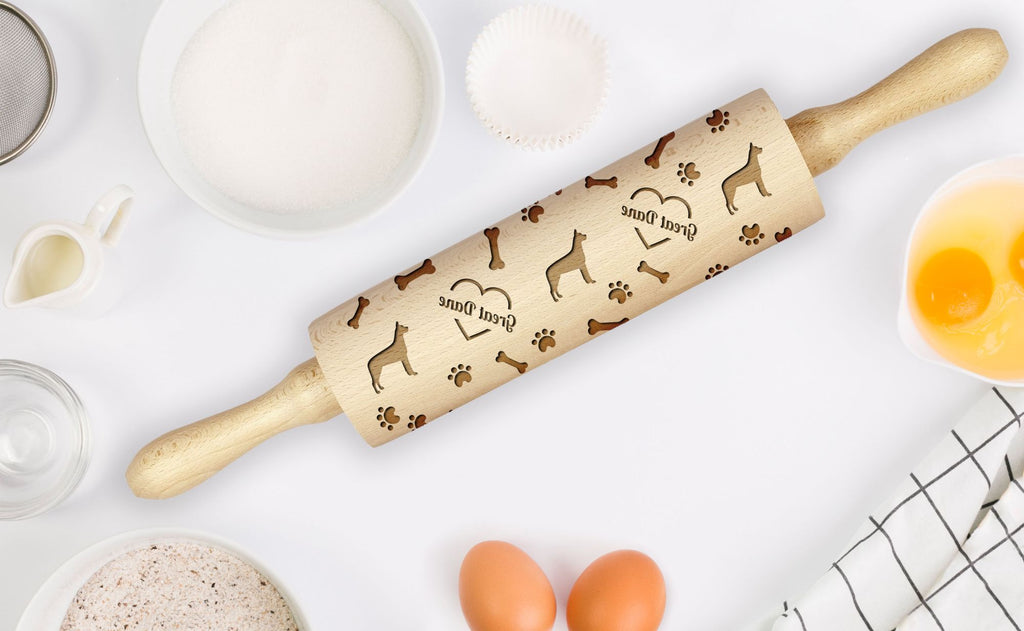 Great Dane I - rolling pin with a dog, decorating cookies with a rolling pin in patterns, a gift for the ceramicist of the Art-Dog brand