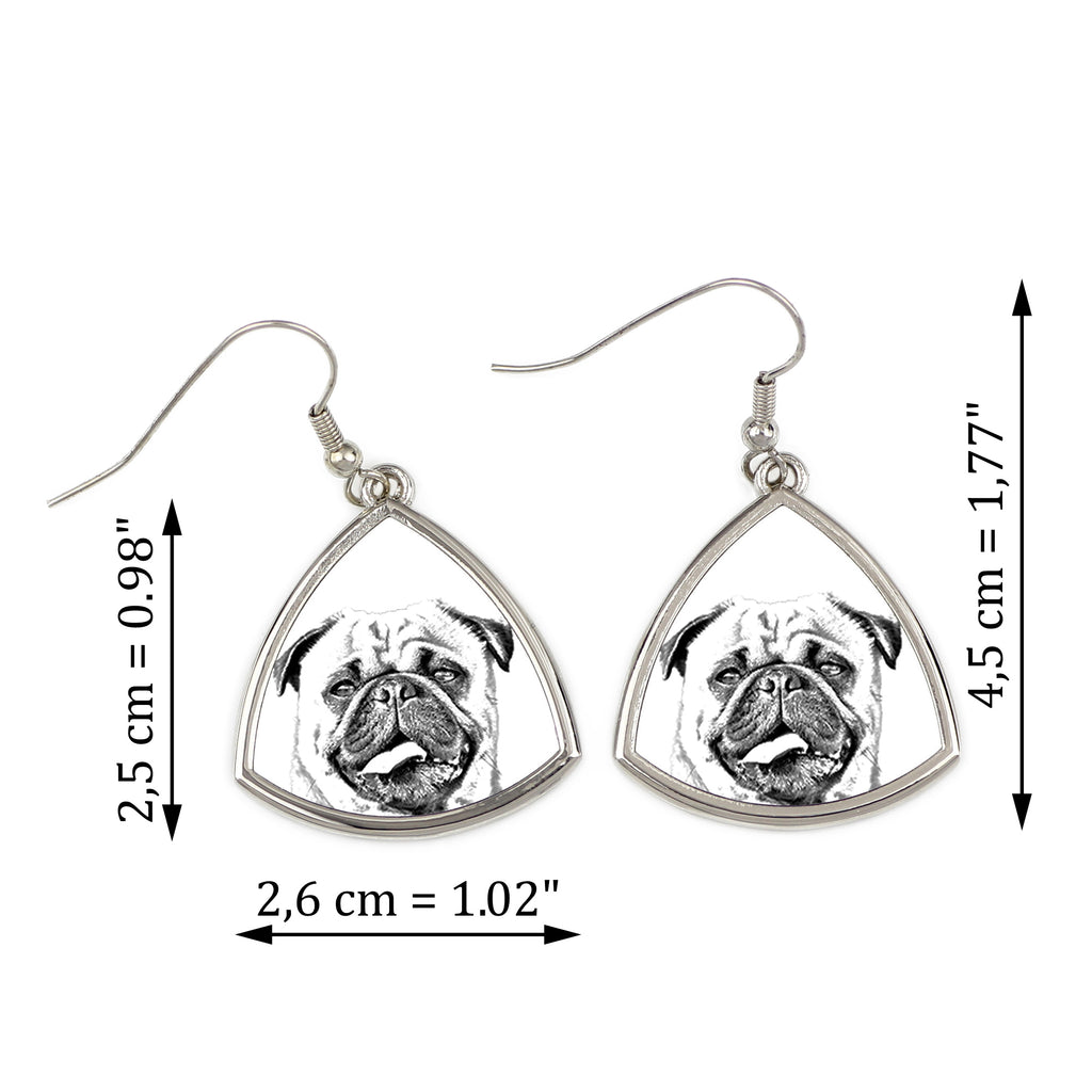 Pug - dog earrings, hanging earrings with a picture, personalized jewelry with Art-Dog brand print