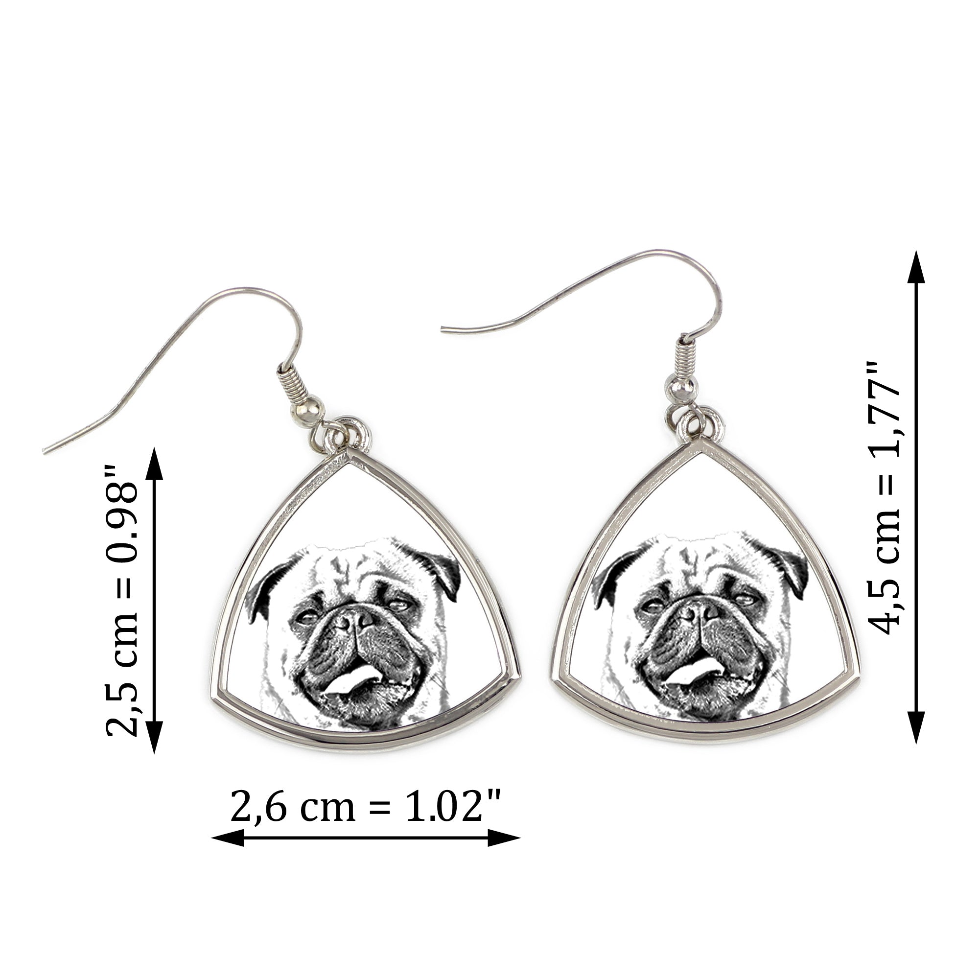 Pug - dog earrings, hanging earrings with a picture, personalized jewelry with Art-Dog brand print