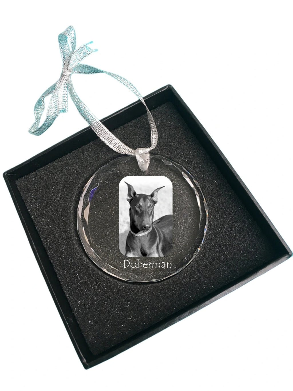 Dobermann, Doberman Pinscher, Dobie - crystal bauble with a photo, dog photo in crystal, personalized Christmas tree ornament by Art-Dog brand