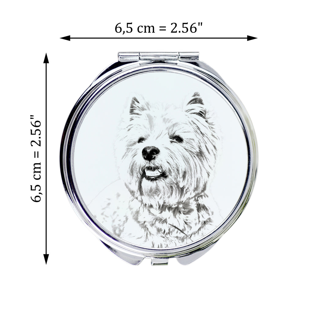 West Highland White Terrier, Westie, Westy - Pocket mirror with a dog, personalized mirror for a purse, compact mirror with Art-Dog brand print.