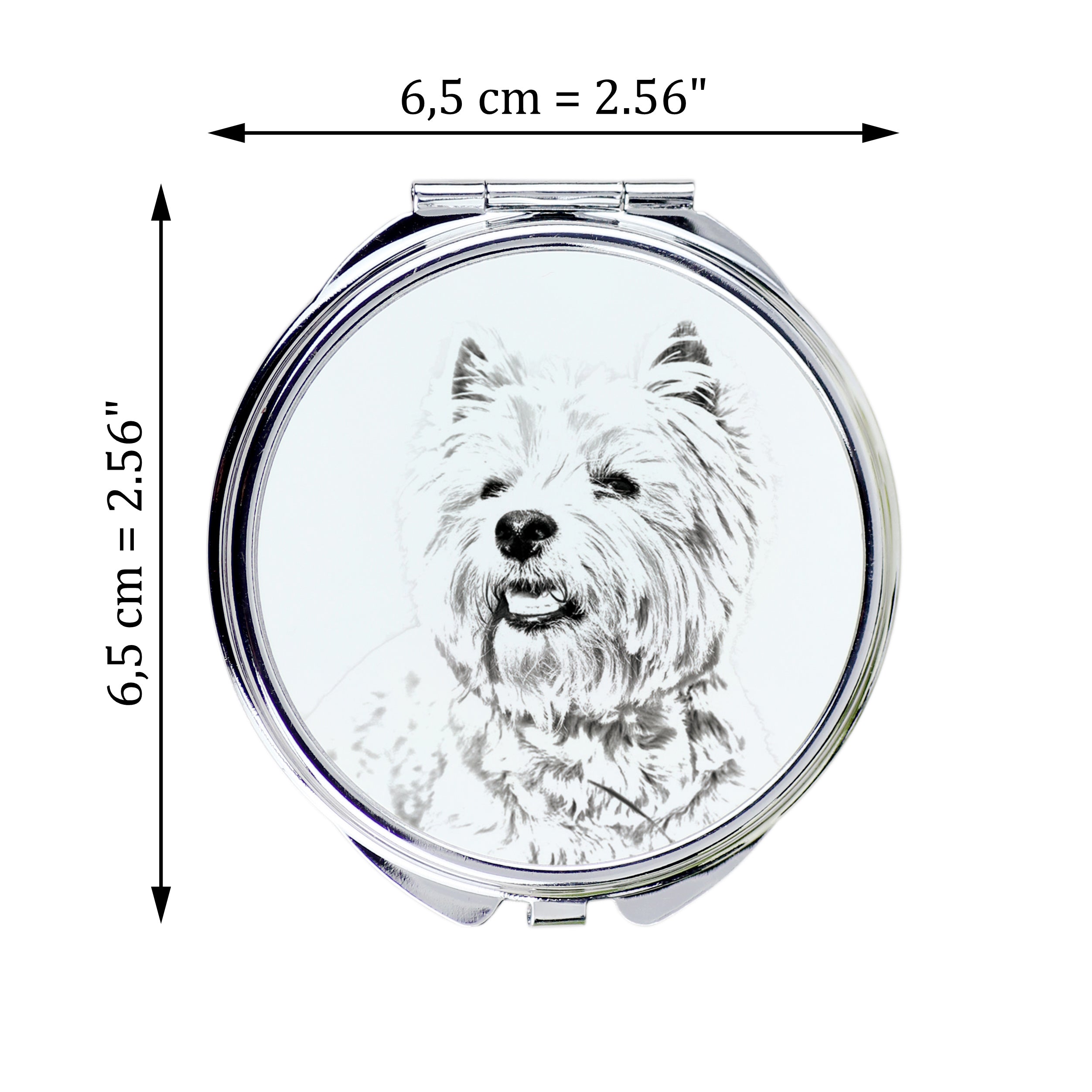West Highland White Terrier, Westie, Westy - Pocket mirror with a dog, personalized mirror for a purse, compact mirror with Art-Dog brand print.